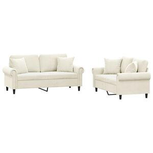 vidaXL 2-delige Loungeset met kussens fluweel cr&egrave;mekleurig