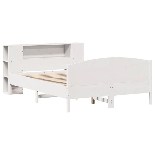 vidaXL Bed met boekenkast zonder matras grenenhout wit 135x190 cm