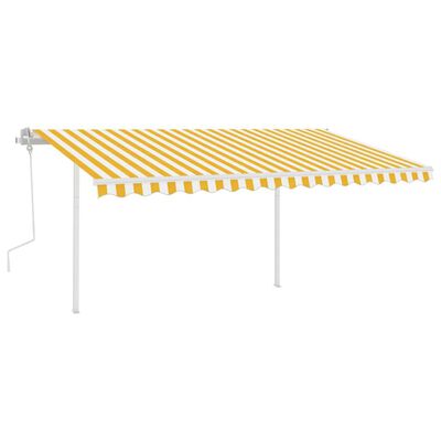 vidaXL Luifel handmatig uittrekbaar met palen 4,5x3 m geel en wit