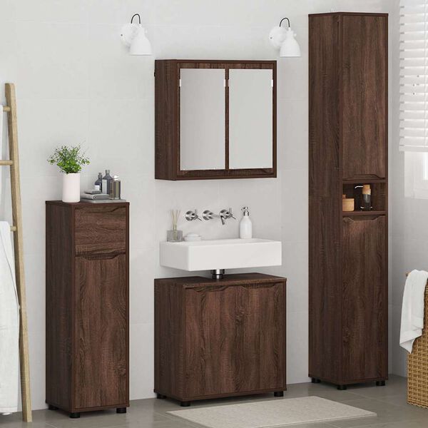 vidaXL Badkamermeubelset met lade 4 pcs Bruin Eiken Bewerkt hout