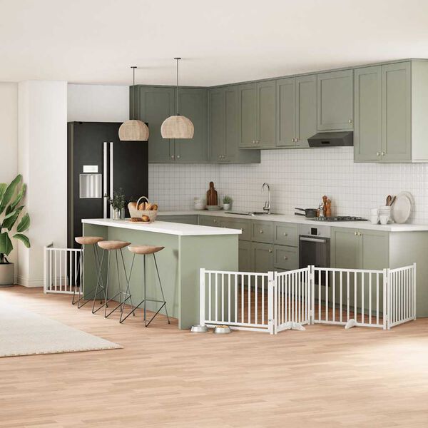 vidaXL Hondenhek inklapbaar met deur 12 panelen 960cm populierhout wit