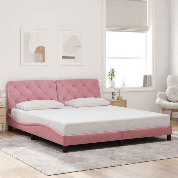 vidaXL Bedframe zonder matras fluweel roze 180x200 cm