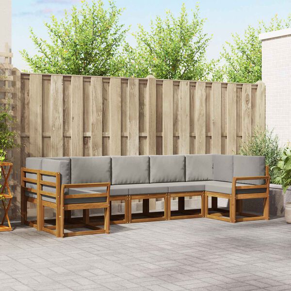 vidaXL Buiten bankenset met kussen 7 pcs Natuurlijk en Lichtgrijs