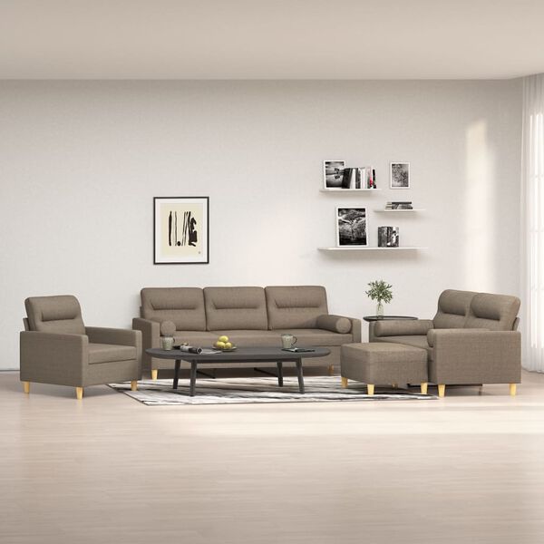 vidaXL 4-delige Loungeset met sierkussens en kussens stof taupe