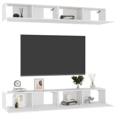 vidaXL Tv-meubelen 4 st 100x30x30 cm spaanplaat hoogglans wit