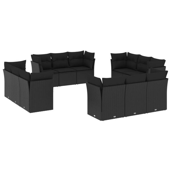 vidaXL 12-delige Loungeset met kussens poly rattan zwart