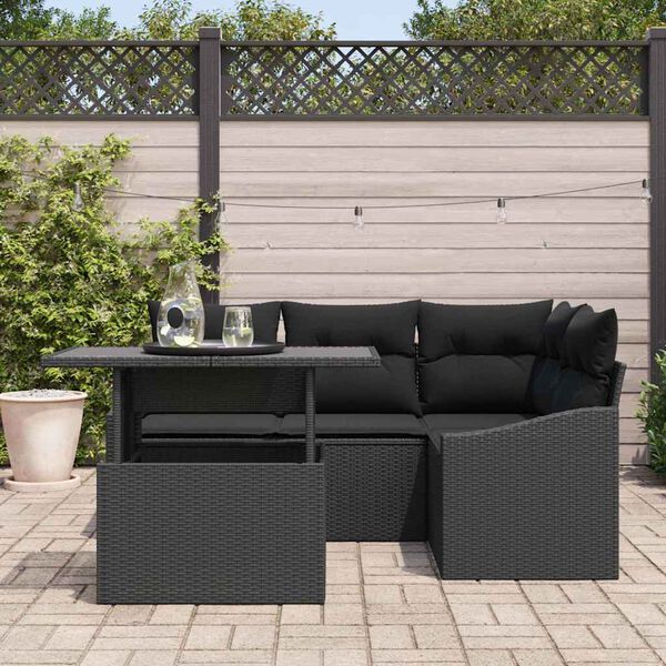 vidaXL Tuin Sofa Set met kussen met opslag 5 pcs Zwart poly rattan