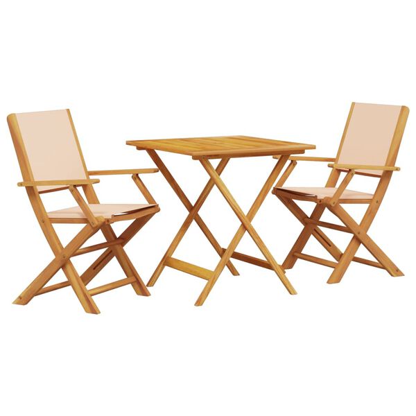 vidaXL 3-delige Bistroset stof en massief hout beige