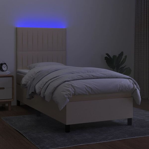 vidaXL Boxspring met matras en LED stof cr&egrave;mekleurig 80x200 cm