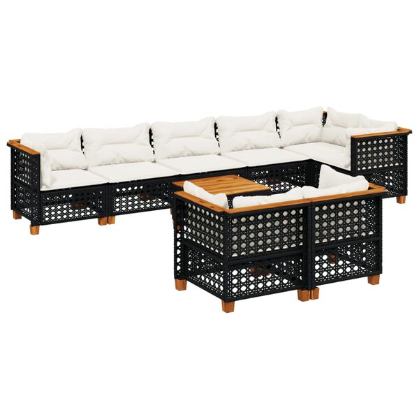 vidaXL 9-delige Loungeset met kussens poly rattan zwart