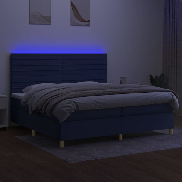 vidaXL Boxspring met matras en LED stof blauw 200x200 cm