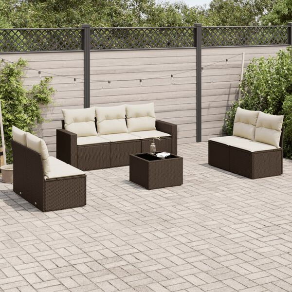 vidaXL 8-delige Loungeset met kussens poly rattan bruin