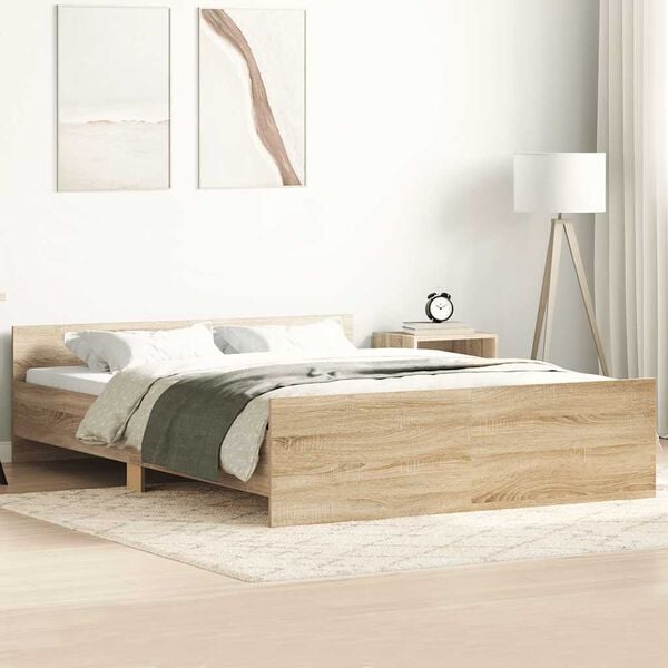 vidaXL Bedframe met hoofd- en voeteneinde betongrijs 120x190 cm