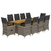 vidaXL 11-delige Bistroset met kussens poly rattan grijs