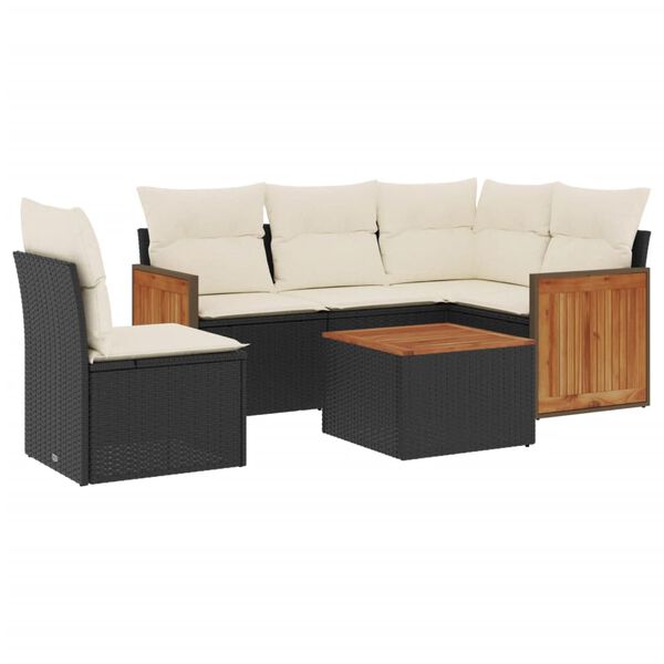 vidaXL 6-delige Loungeset met kussens poly rattan zwart