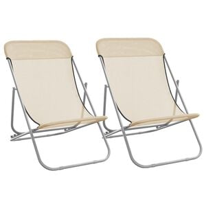 vidaXL Strandstoelen 2 st textileen en gepoedercoat staal cr&egrave;mekleurig