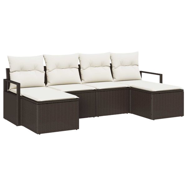 vidaXL Tuin Sofa Set met kussen met opslag 6 pcs Bruin en Crème