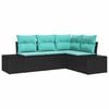 vidaXL Tuinbankenset 4 st Zwart en Turquoise poly rattan