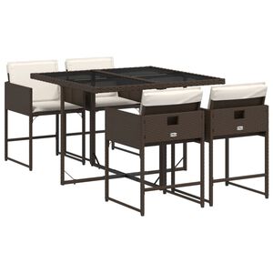 vidaXL 5-delige Tuinset met kussens poly rattan bruin