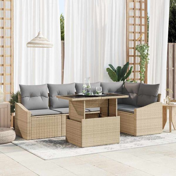 vidaXL Tuin Sofa Set met kussen met opslag 6 pcs beige en lichtgrijs