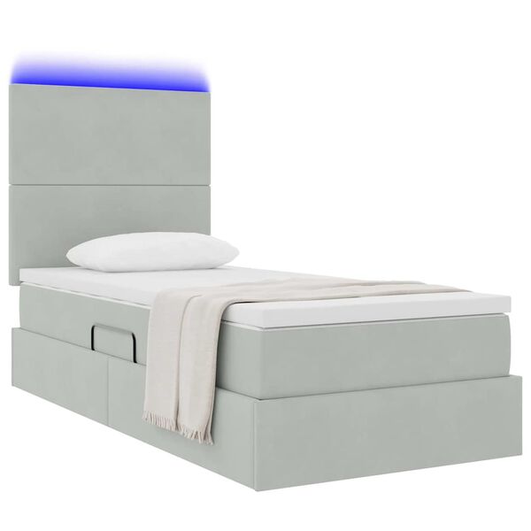 vidaXL Opbergbed met LED met matras Lichtgrijs 90 x 200 cm Fluweel