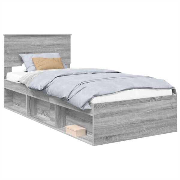vidaXL Bedframe met hoofdeinde Grijs Sonoma 90 x 190 cm Bewerkt hout