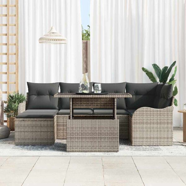 vidaXL Tuin Sofa Set met kussen 7 pcs Grijs Poly riet