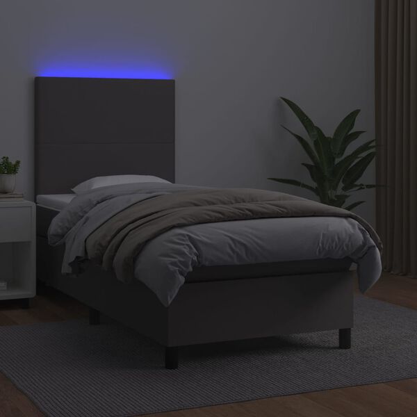 vidaXL Boxspring met matras en LED kunstleer grijs 100x200 cm
