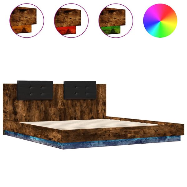 vidaXL Bedframe met hoofdbord en LED gerookt eikenkleur 200x200 cm