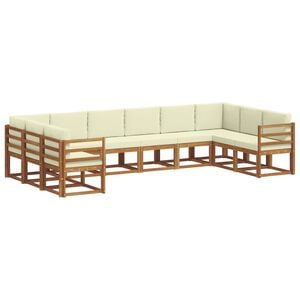 vidaXL Buiten bankenset met kussen 10 pcs Natuurlijk en Cr&egrave;me