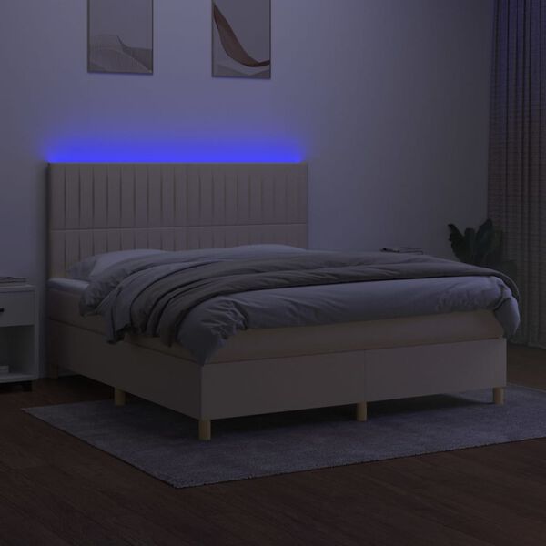 vidaXL Boxspring met matras en LED stof cr&egrave;mekleurig 160x200 cm