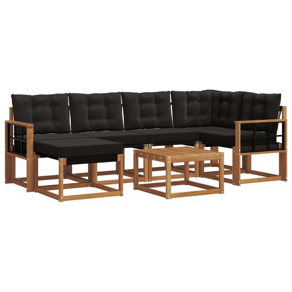vidaXL Buiten bankenset met kussen 7 pcs Natuurlijk en Zwart