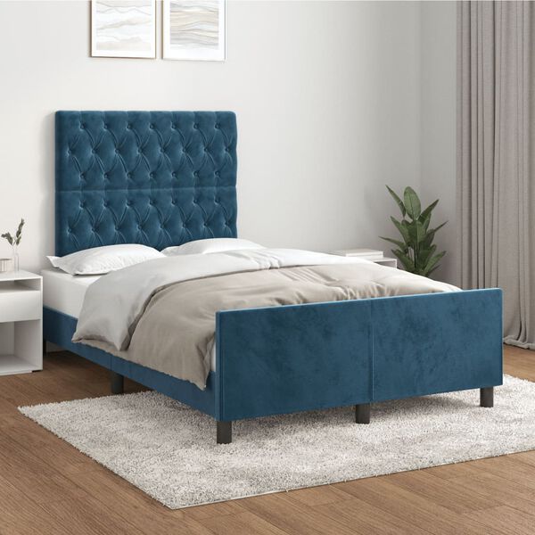 vidaXL Bedframe zonder matras 120x200 cm fluweel donkerblauw