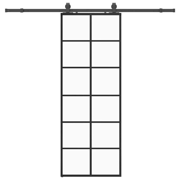 vidaXL Schuifdeur met beslagset 76x205 cm ESG glas zwart