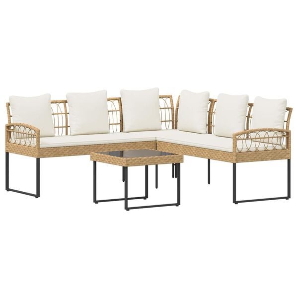 vidaXL Tuinbankenset met kussen 2 pcs Naturel Staal