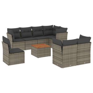 vidaXL 9-delige Loungeset met kussens poly rattan grijs