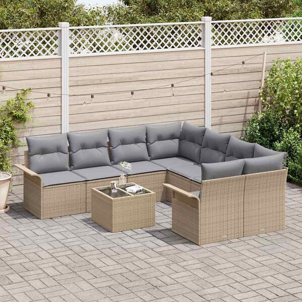 vidaXL Tuin Sofa Set 9 pcs Beige Poly riet