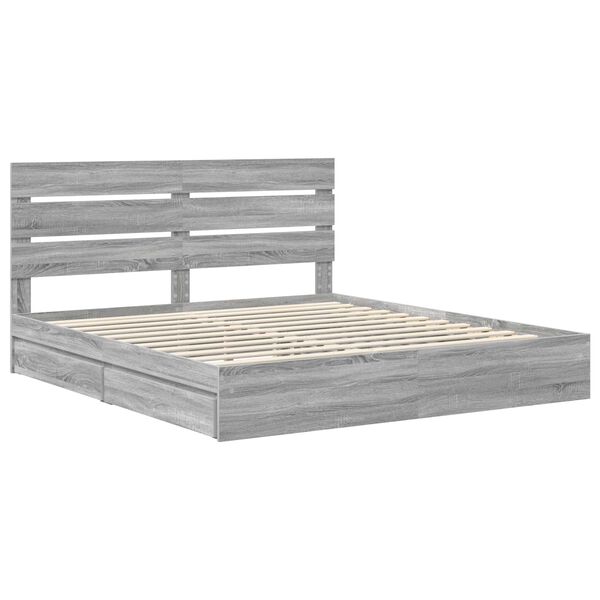 vidaXL Opslag bed met lade Grijs Sonoma 200 x 200 cm Bewerkt hout