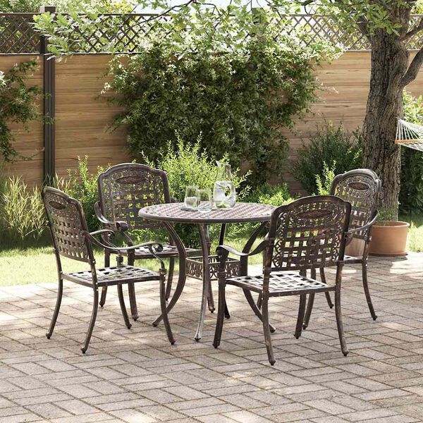 vidaXL Tuin Eetset 5 pcs Brons 90 x 90 x 75 cm Gegoten aluminium