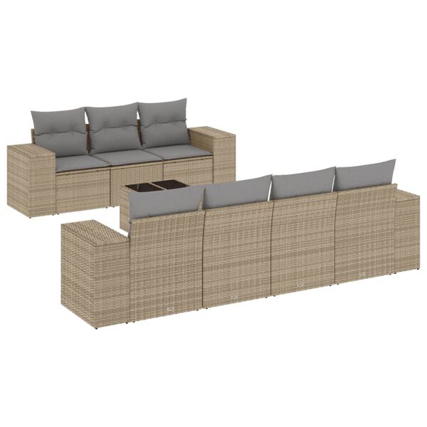 vidaXL 8-delige Loungeset met kussens poly rattan beige