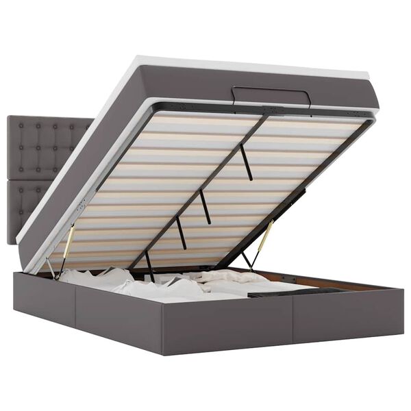 vidaXL Ottoman bed met matras en LED's 140x200cm kunstleer grijs
