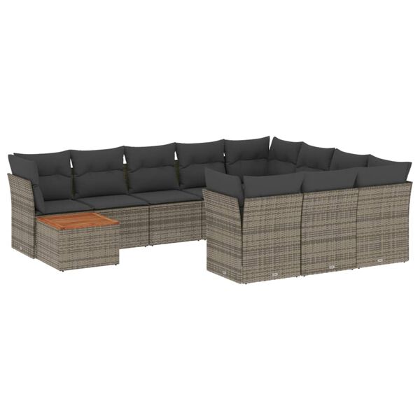 vidaXL 11-delige Loungeset met kussens poly rattan grijs