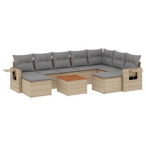 vidaXL 10-delige Loungeset met kussens poly rattan beige