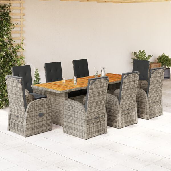 vidaXL 9-delige Tuinset met kussens poly rattan grijs