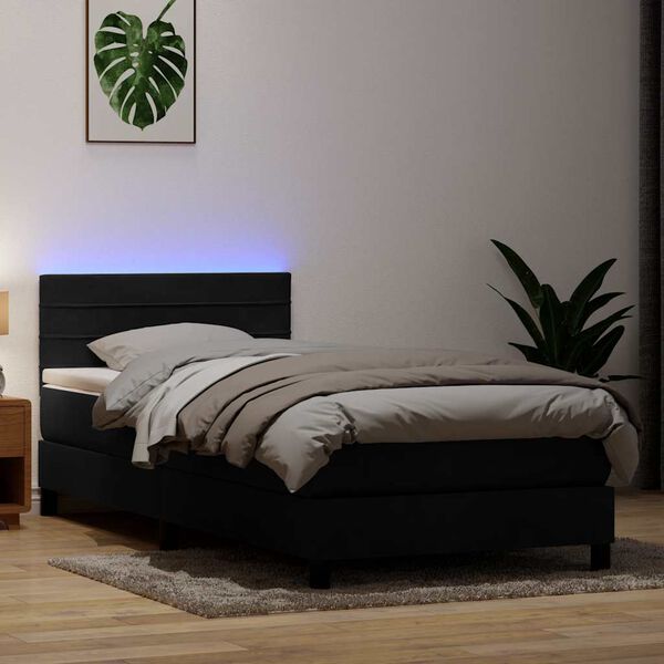 vidaXL Boxspring met matras en LED fluweel zwart 80x210 cm