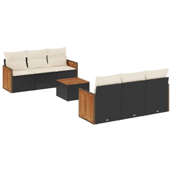 vidaXL 7-delige Loungeset met kussens poly rattan zwart