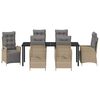 vidaXL Tuin eettafelset met kussen 7 pcs Beige poly rattan
