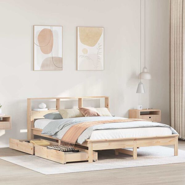 vidaXL Bed met boekenkast zonder matras massief grenenhout 150x200 cm