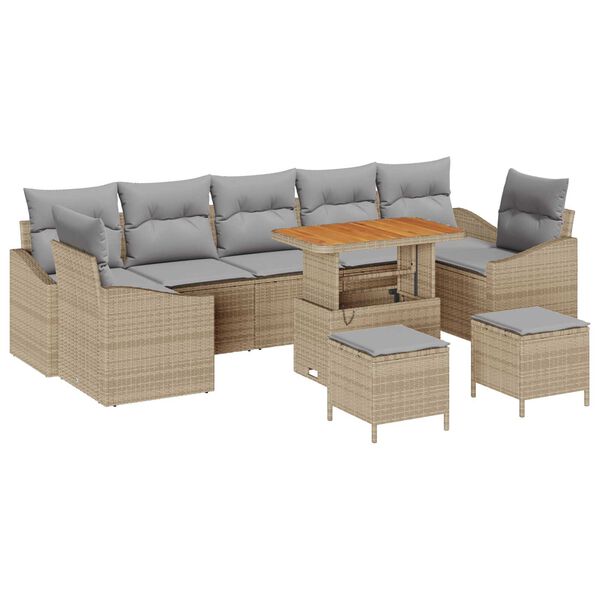 vidaXL Tuin Sofa Set met kussen 10 pcs Beige Poly riet