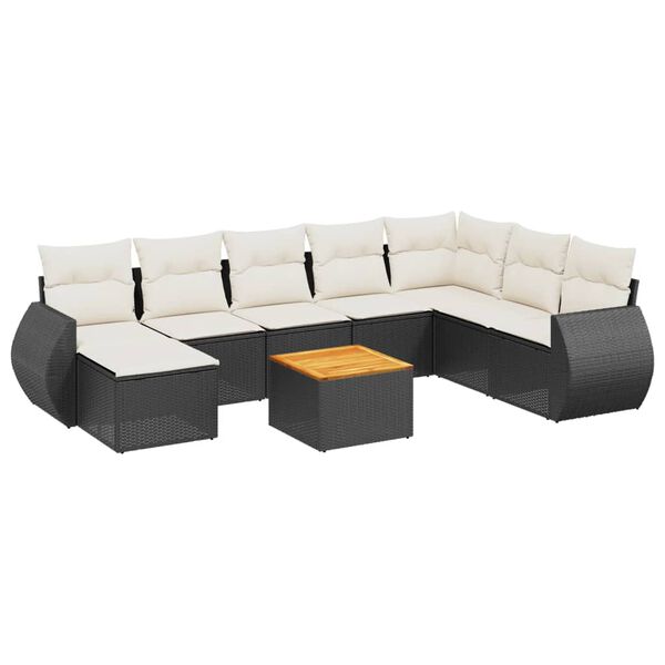 vidaXL 9-delige Loungeset met kussens poly rattan zwart